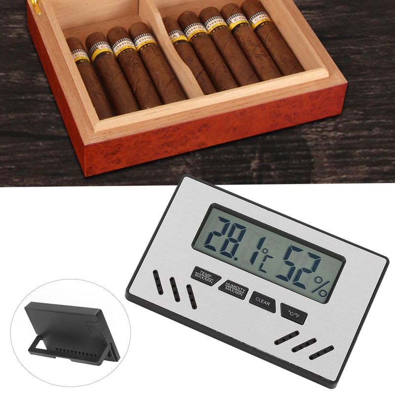 Indoor Cigar Hygrometer Thermometer DualDisplay Humidity Temperature Meter Device Tool(Silver