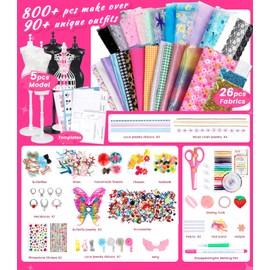 YEETIN 800+ PCS Fashion Designer Kit for Girls – DIY Sewing & Arts Craft Kit with 5 Mannequins, Doll Clothes Making Set, Learn to Sew, Creative Gift for Girls Ages 6-12