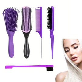 MUNZE Haarbürste Mit 200Ml Haar Sprühflasche, Entwirrbürste Für Naturhaar Für Afro Haare 3A Bis 4C Verworrenes, Welliges, Lockiges Haar, Mit 3 Stück Toupier Bürste Set Doppelkanten Bürste