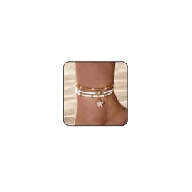 Shell Anklets for Women Waterproof Boho Beaded Anklets Set Adjustable Beach Anklets for Women Summer Beach Jewelry (Style 2)