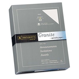 Granite Specialty Paper, Gray, 24 lbs., 8-1/2 x 11, 25% Cotton, 500/Box