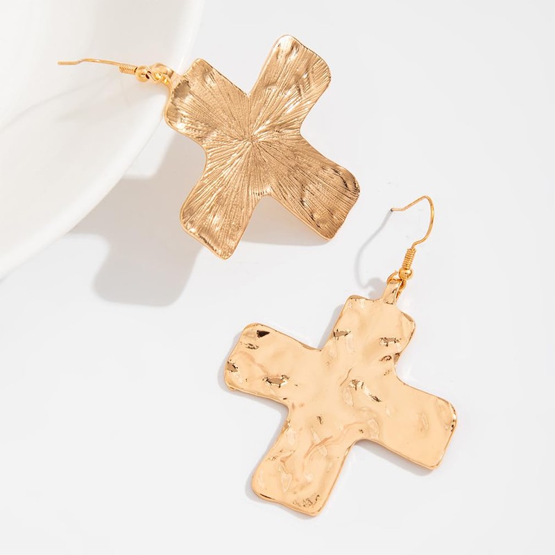 14K Gold Big Cross Dangle Earrings for Women Dainty Large