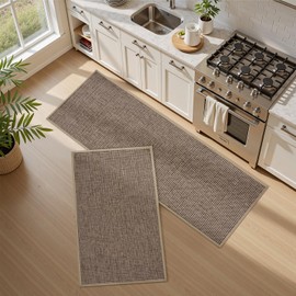 PADOOR Kitchen Rug Sets Non Slip, Washable Kitchen-Mats for Floor Absorbent Runner Rug for Kitchen, Kitchen Floor Mat for Hallway Laundry 17"x30"+17"x47" Brown