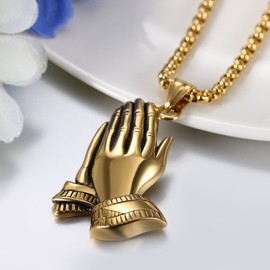 JewelryWe Jewellery Men's Necklace Stainless Steel Pendant Religious Christian Praying Hands Apostle Prayer Hands with 56 cm Chain, Silver/Gold, Stainless Steel, No Gemstone