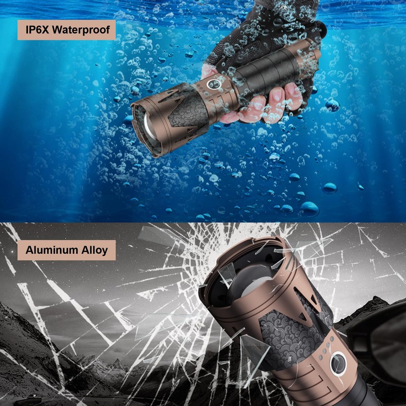 SKYFIRE LED Flashlights High Lumens Rechargeable,5000mAh Super Bright Tactical Flashlights,Zoomable,6