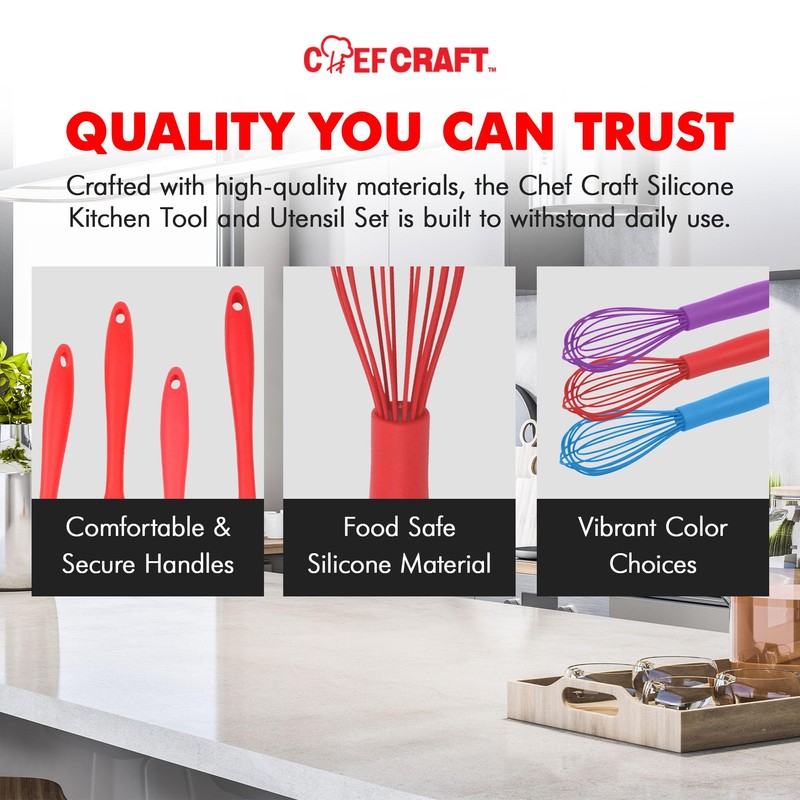 Chef Craft Premium Silicone Wire Cooking Whisk, 10.5 Inch, Red