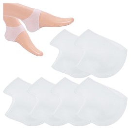 PATIKIL Silicone Heel Protector, 3 Pairs Gel Heel Cups for Heel Pain Heel Support Pads with Holes for Moisturizing Cracked Heel Bone Spur Men/Women, White