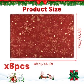Christmas Place Mats Gold, FainFun Set of 6 Place Mats Christmas Washable Gold, Christmas Napkins Fabric Red, Christmas Napkins Red Gold, for Dining Table Jute, Table Decoration