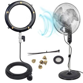 JJF Fan Misting Kit,The misting Ring with 5 Brass nozzles and 16.4FT Water Supply Line,Outdoor Fan Mist Cooling System Kit for Patio Garden Greenhouse Trampoline for Waterpark