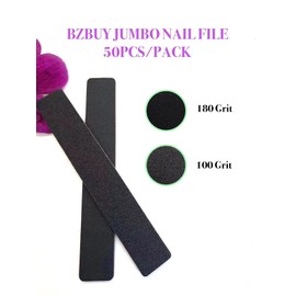Bzbuy Jumbo Nail File 50 PCS Professional Double Sided 100/180 Grit Nail Files Emery Board Black Manicure Pedicure Tool and Nail Buffering Files