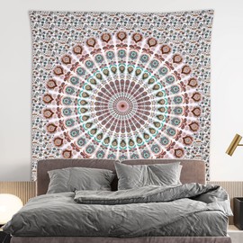 Bless International Indian hippie Bohemian Psychedelic Peacock Mandala Wall hanging Bedding Tapestry (Floral Gold, King (88x104Inches)(225x265Cms))