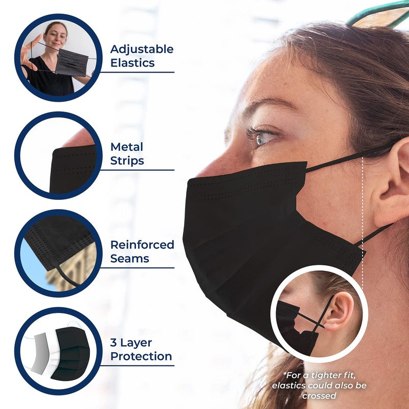 Liberty Masks [50-Pack] Made in USA | Black | 3