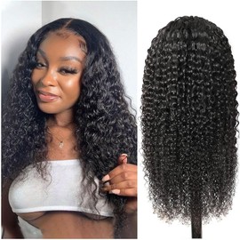Forevermore V Part Wig Human Hair Kinky Curly U Part Wig for Women Jerry Curly Glueless Upgrade V Part Clip in Half Wig 180% Density No Leave Out No Sew in Natural Color 12Inch