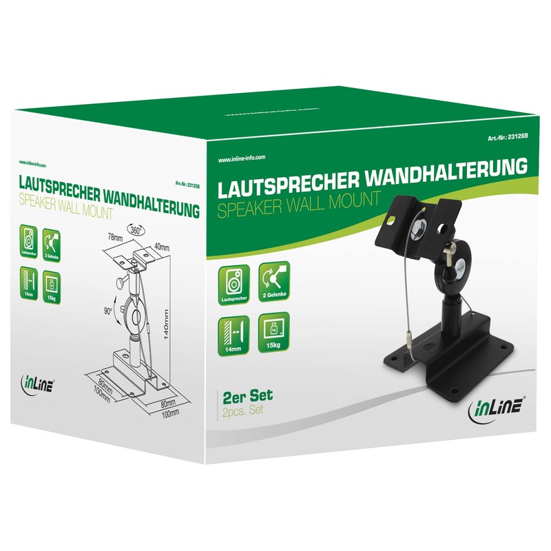 InLine 23126B Speaker Wall Mount up to 15 kg Set