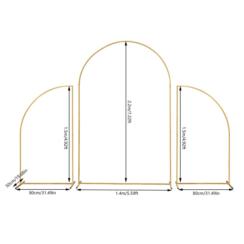 Gold&White Metal Wedding Arch Backdrop Stand,7.2FT, 6.6FT, 6FT Set of