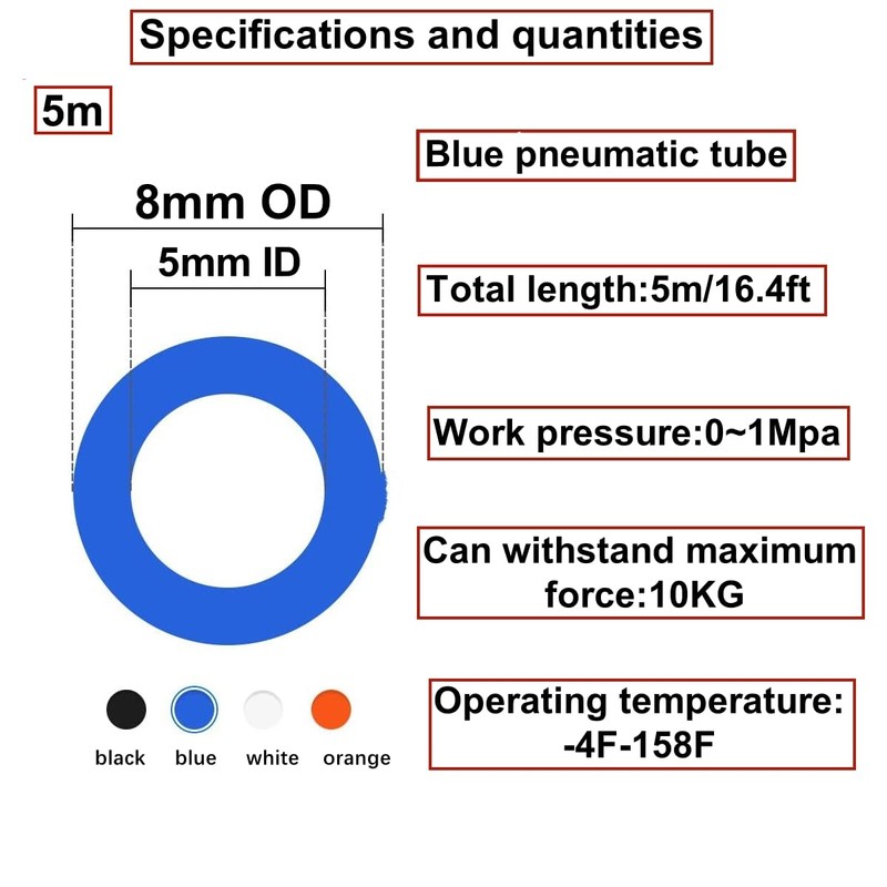 HUAZIZ 5 m PU Pneumatic Hose, Blue Pneumatic Polyurethane Pneumatic