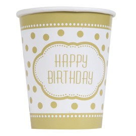 Unique Party 49586 - 9oz Golden Birthday Paper Cups, Pack of 8
