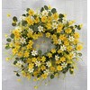 LSKYTOP 24Inches Artificial Yellow Daisy Wreath with Green Eucalyptus Leaves