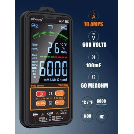 Aicevoos AS-118D Smart Digital Multimeter Auto-Ranging Voltmeter 600V/10A,Ohm,T