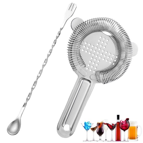 Cocktail Strainer Stainless Steel Spiral Mixing Spoon Silver Ice Separator with Wire Spring Cocktail Filtering Tool for Bar Club Party Home Drinks Bartender Filtering Tool
