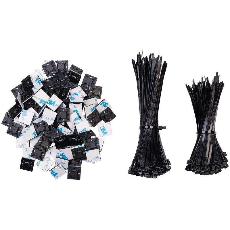 AGT Kabelbinder Klebesockel: 800er-Set UV-beständige Kabelbinder mit Sockel, schwarz (mit