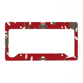 CafePress Red Sock Monkey Print License Plate Holder Aluminum License Plate Frame, License Tag Holder