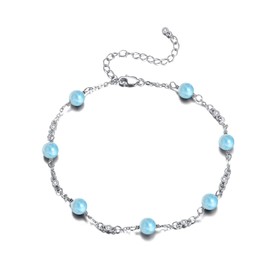 Larimar Anklet Bracelet for Women S925 Sterling Silver Adjustable Bead Ankle Beach Jewelry Gift (larimar, 9+2 inch)