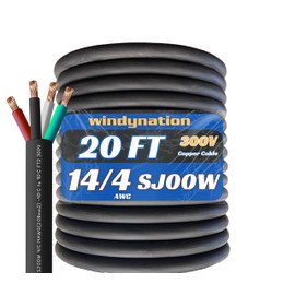20 Feet 14/4 SJOOW Cable Cord 14 AWG 4 Conductor SO Wire - 14 Gauge 4 Conductor (14/4 Wire) 300V Portable Power Extension Cable for Motor Leads, Portable Lights, Battery Chargers