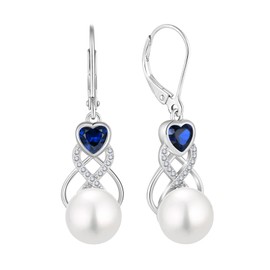 EJARY Freshwater Pearl Earrings for Women 925 Sterling Silver Infinity Dangle Drop Pearls September Birthstone Sapphire Leverback Earring Jewelry