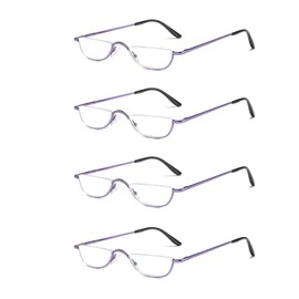 KoKoBin Half Reading Glasses,4 Pack Half Rim Metal Frame Glasses Spring Hinge Readers with Leather Pouch for Men and Women (Purple,1.50)