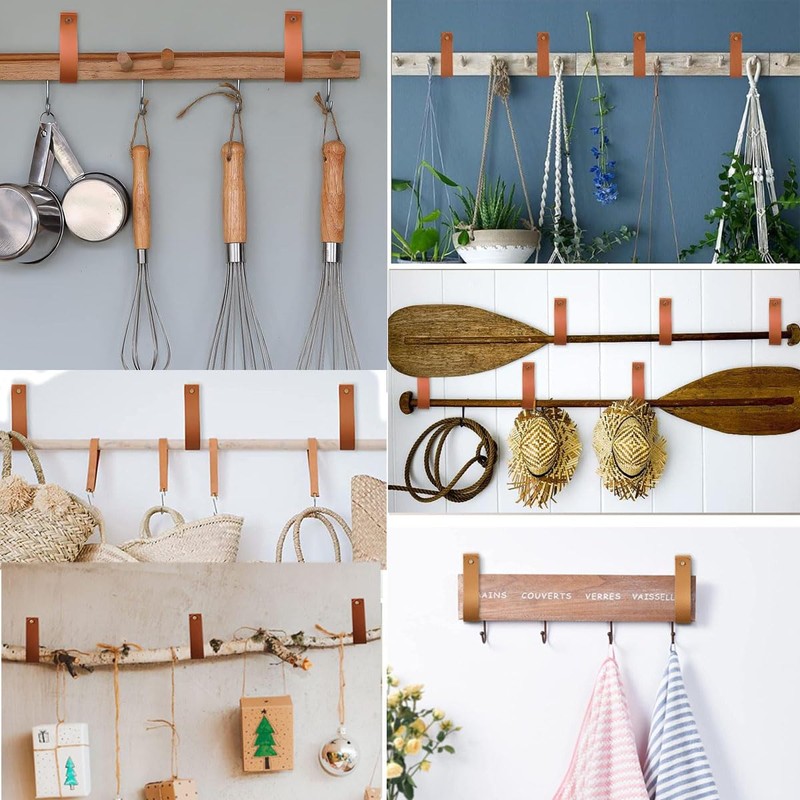 ZAAWUUT PU Leather Wall Hooks,6 Pack, Wall Mounted Straps Hanger