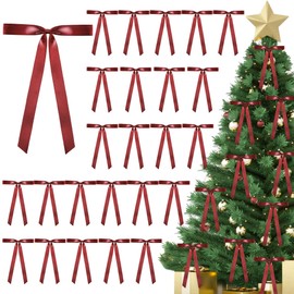 Giegxin 24 Pcs Burgundy Satin Ribbon Bows with Twist Tie, 5 x 7 Inch Large Wine Red Ribbon Bows for Gift Wrapping Christmas Tree Wreath Garland DIY Crafts Wedding Baby Shower Decor