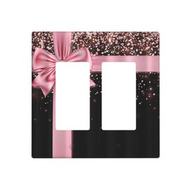 Yamxbfa Decorative Outlet Covers Rose Gold Glitter Bling Pink Bow Birthday Gift 2 Gang Wall Plate Double Rocker Decora Light Switch Cover Plate Jumbo Dual Electrical GFCI Switch Plate Cover