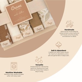 Crane Baby Wash Cloth Set, 100% Cotton Baby Washcloths, Set of 5 Baby Washcloths, Safari Animal Theme, Baby Washcloths for Newborn, Muslin Baby Washcloths, Newborn Baby Gift, Baby Registry Gift