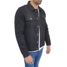 Overdrive Men's Denim Biker Trucker Jacket CE Armored Protective Foam Pads Black Jeans Fabric Two Gun Pockets (as1, alpha, l, regular, regular)