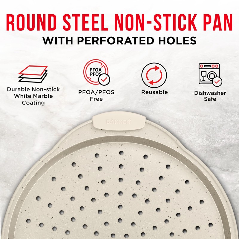 Bakken Pizza Baking Pan - Round Perforated Carbon Steel Pan