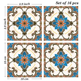 Poromoro Spanish Portuguese Azulejo Style Peel and Stick Backsplash Tile Stickers Set of 16 pcs(3.9_54)