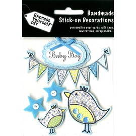 Express Yourself MIP "Baby Boy Banners and Birds 3D Stickers, Acrylic, Multicoloured, 3-Piece