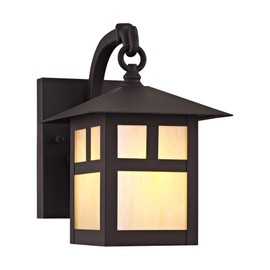Livex Lighting 2130-07 Montclair Mission 1 Light Outdoor Bronze Finish Solid Brass Wall Lantern with Iridescent Tiffany Glass, 16" x 25" x 30"