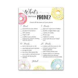 Roseum Collections Donut Baby Shower Games — What's ON Your Phone Baby Shower Game — Pack of 25, Doughnut Theme Baby Shower, Couples Co-ed Shower Activity G850-PHN