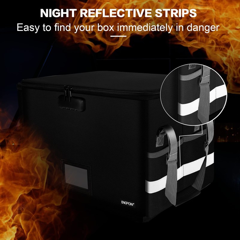 ENGPOW File Box with Lock,Fireproof Document Box with Zipper＆Pockets,Collapsible File