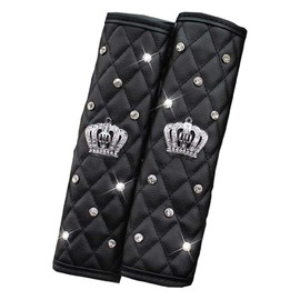 Felimoa Seat Belt Pads Crown Car Leather Belt Cover Rhinestone 2pcs