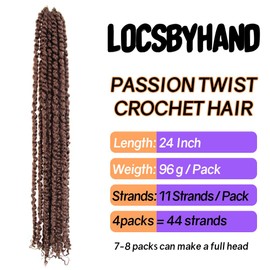 LOCSBYHAND 24 Inch Long Pre-looped/twisted Passion Twist Crochet Hair 4 Packs for Mixed-color Using (4 Packs, 30#/Medium Dark Brown)