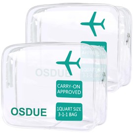 OSDUE 2PCS Clear Travel Toiletries Bags, TSA Approved Transparent Aeroplane Bags with Zippers Airport Security Liquids Bags, Portable Waterproof Cosmetic Bag Travel Luggage Pouch for Women and Men
