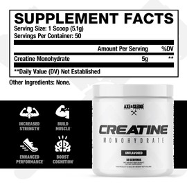 Axe & Sledge Basics Creatine | Unflavored, Enhances Strength & Performance, Increases Lean Body Mass, 50 Servings | Pure Creatine Monohydrate, No Fillers or Artificial Substances | 50 Servings