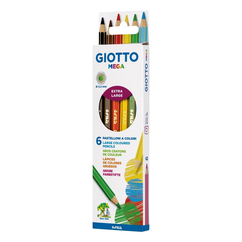 Giotto Mega F225800 Hexagonal Coloured Pencils in 6 Colours, with