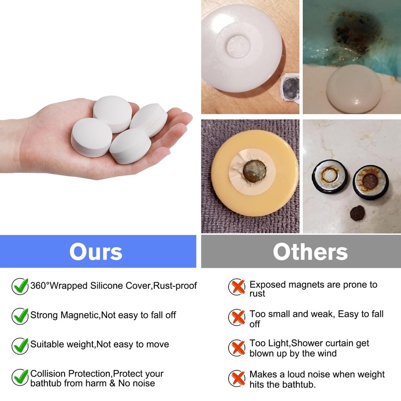 8 Pcs Shower Curtain Weights - 360° Silicone Wrapped, Rustproof