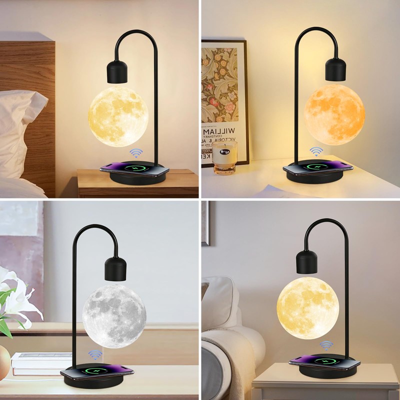 DuliCube Floating Moon Lamp with 3 Color LED Lights, Magnetic