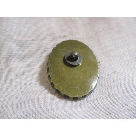 XL GLASS DOME PICTURE BUTTON "ANTIQUED" SILHOUETTED WITCH #1 & BIRD 1-1/2 in