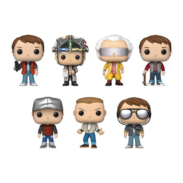Funko Pop! Bundle of 7: Back to The Future - Marty Glasses, Marty 1955, Marty Puffy Vest, Marty Future, Doc Helmet, Doc 2015 and Biff
